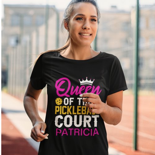 Fun Personalized Queen of the Pickleball Court T_Shirt
