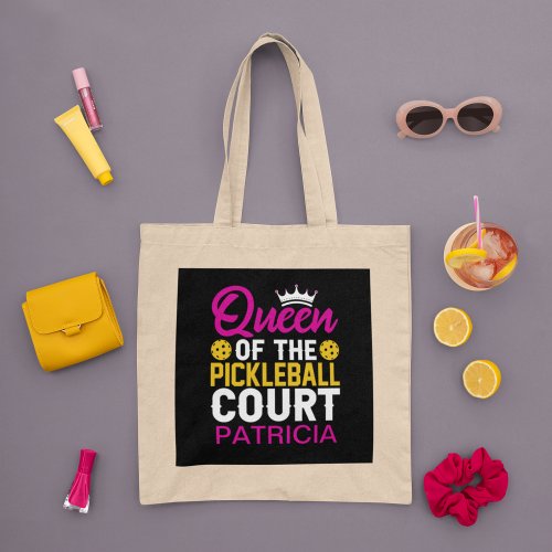 Fun Personalized Queen of the Pickleball Court Tote Bag
