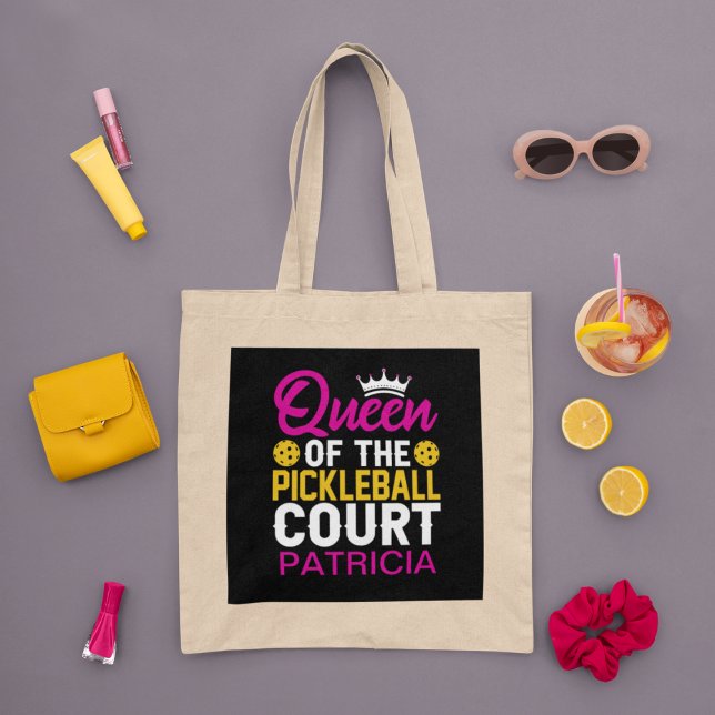 Fun Personalized Queen of the Pickleball Court Tote Bag (Creator Uploaded)