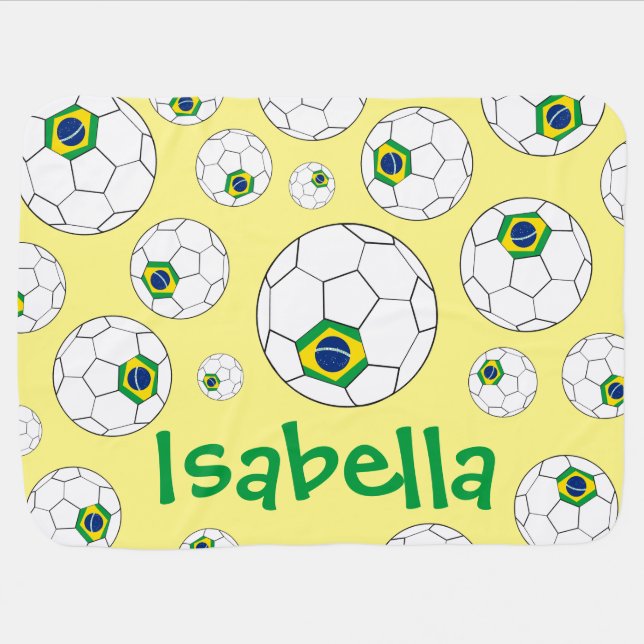 Fun Personalized Random Pattern Brazil Soccer Ball Swaddle Blanket (Horizontal)