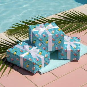 Fun Personalized Summer Pool Floats Birthday Party Wrapping Paper Sheets