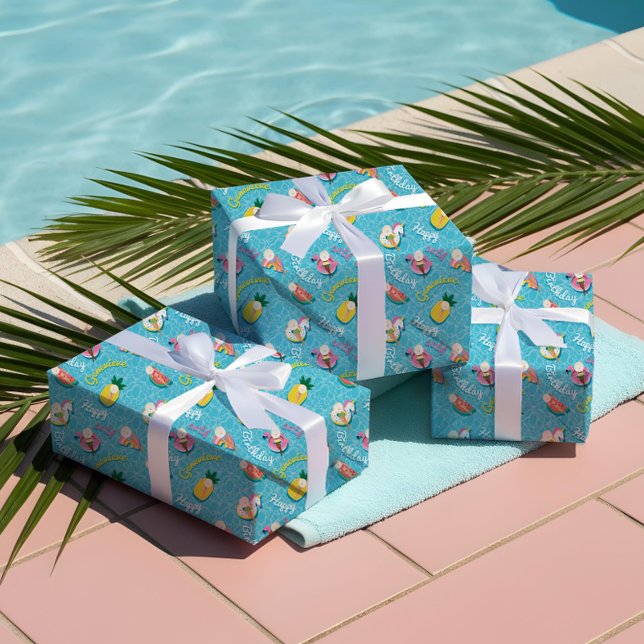 Fun Personalized Summer Pool Floats Birthday Party Wrapping Paper Sheets (Fun Personalized Summer Pool Floats Birthday Party Wrapping Paper Sheets)