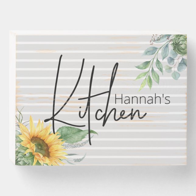 Fun Personalized Sunflower Kitchen Wooden Box Sign (Front Horizontal)