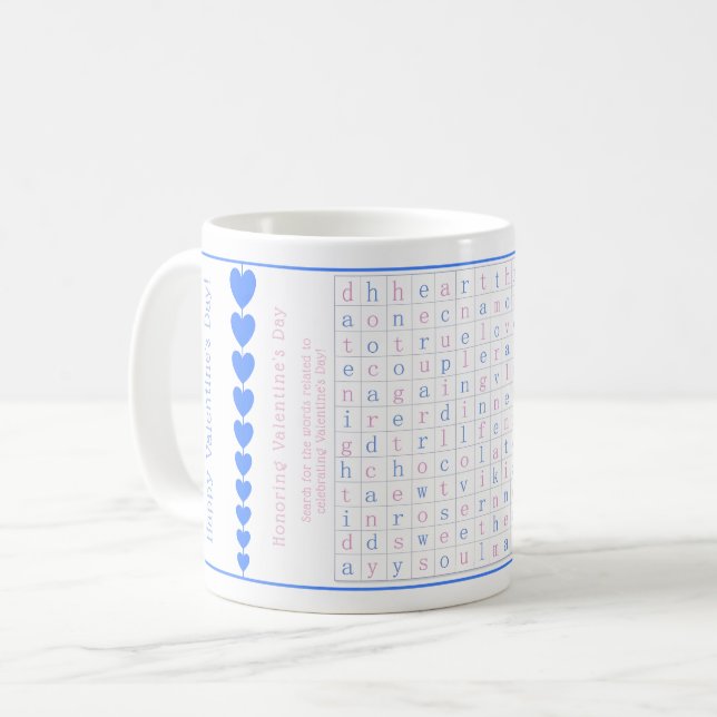 Fun Personalized Valentine's Word Puzzle Pink Blue Coffee Mug (Front Left)