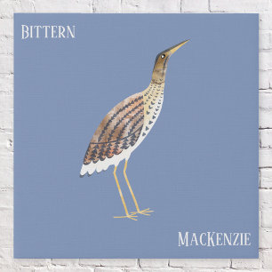 Fun Personalized Watercolor Bittern Bird Art Faux Canvas Print