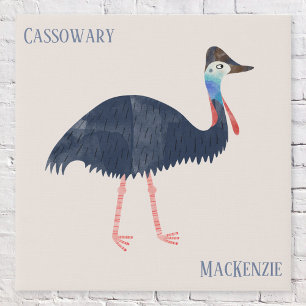 Fun Personalized Watercolor Cassowary Bird Art Faux Canvas Print