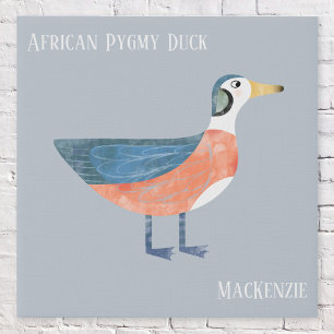 Fun Personalized Watercolor Duck Art Faux Canvas Print