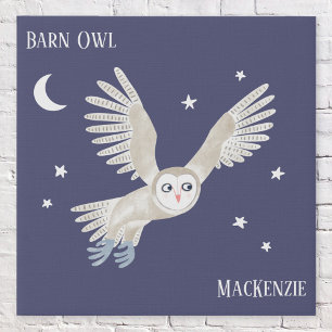 Fun Personalized Watercolor Owl Faux Canvas Print