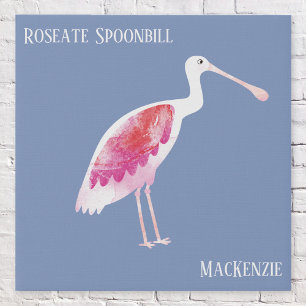 Fun Personalized Watercolor Spoonbill Bird Art Faux Canvas Print