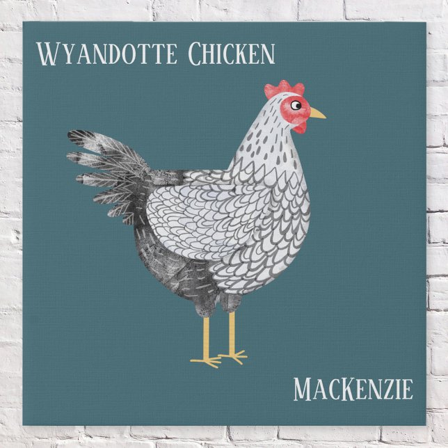 Fun Personalized Watercolor Wyandotte Chicken Faux Canvas Print (Wyandotte Chicken fun personalized name text hen watercolor bird art faux canvas print)