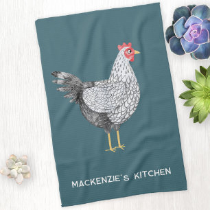 Fun Personalized Watercolor Wyandotte Chicken Kitchen Towel