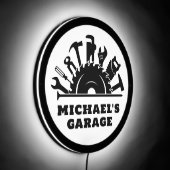 Fun Personalized Work Tools Garage LED Sign (Angle)