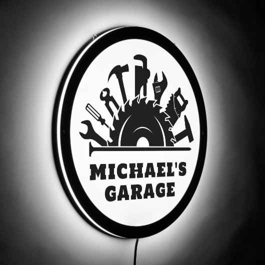 Fun Personalized Work Tools Garage LED Sign (Angle)