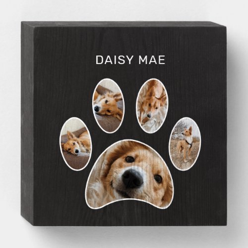 Fun Pet Lovers Paw Print Name Custom Photo Collage Wooden Box Sign