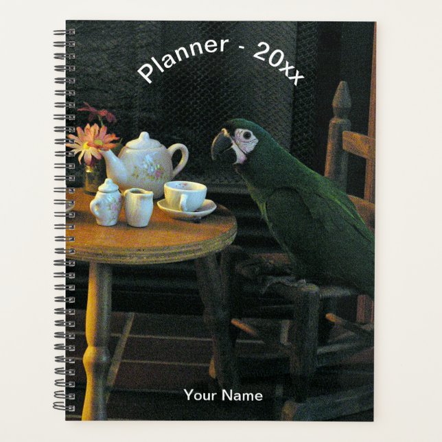 Fun Pet Parrot Rocking Chair Tea Table Photo Planner (Front)
