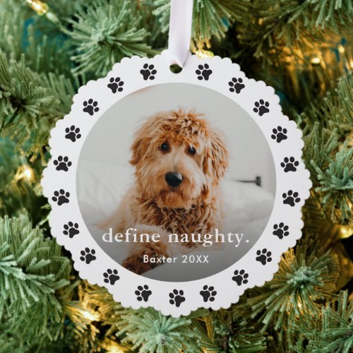 Fun Pet Paw Print Naughty Photo Christmas Holiday Ornament Card