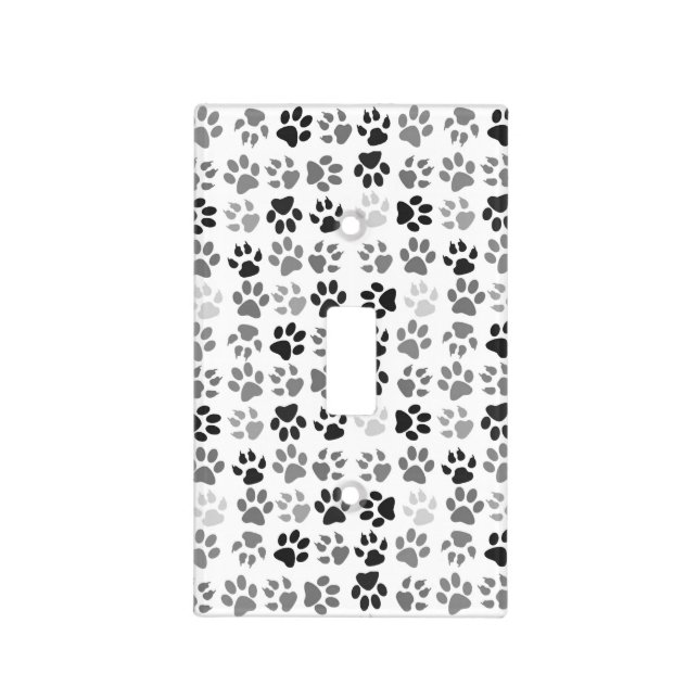 Fun Pet Paw Prints Black White Dog Cat Light Switch Cover (Front)