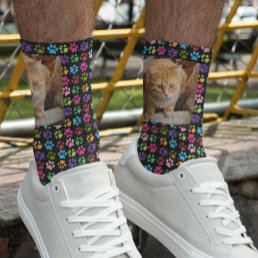 Fun Pet Photo Customize Dog Cat Paw Prints rainbow Socks