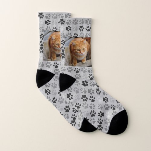Fun Pet Photo Customize Dog Cat Paw Prints Socks