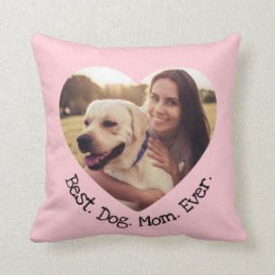 Fun Pet Photo Personalized Best Dog Mom Ever Pink Throw Pillow