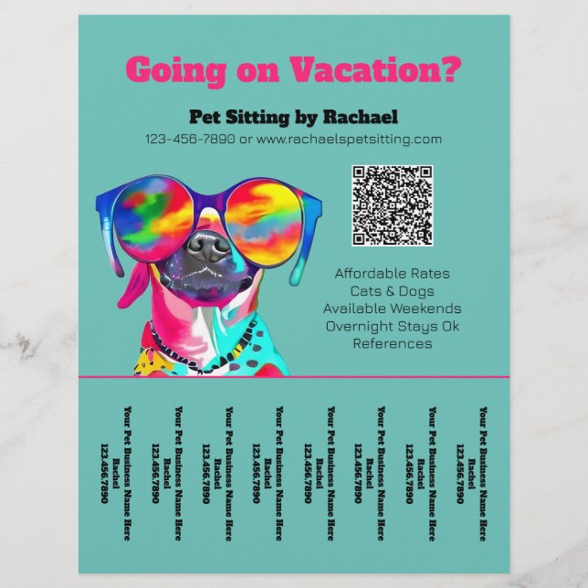 Fun Pet Sitter Dog Walker Business Tear Sheet (Front)