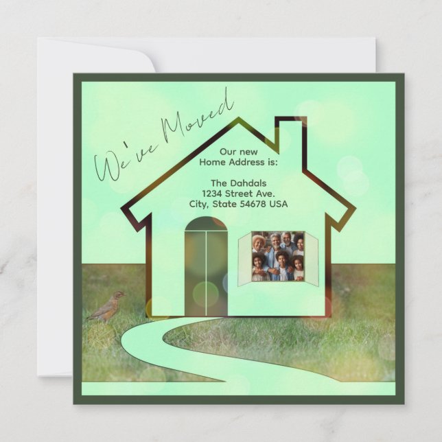 Fun Photo and Birds We've Moved Home Announcement  (Front)