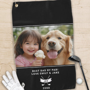 Fun Photo Best Dad By Par Golfer Modern Typography Golf Towel