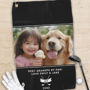 Fun Photo Best Grandpa By Par Golfer Modern Black Golf Towel
