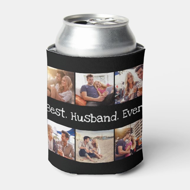 Fun Photo Best Husband Collage Personalized Black Can Cooler (Can Front)