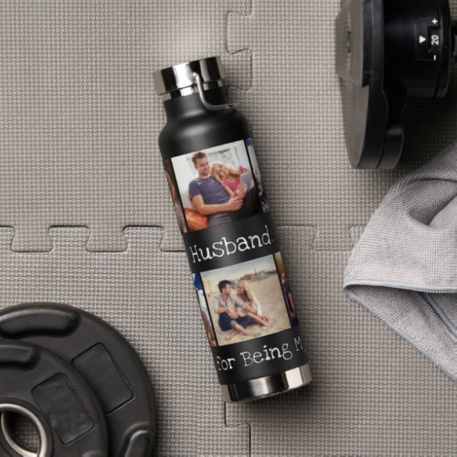Fun Photo Best Husband Collage Personalized Black  Water Bottle