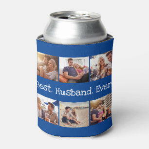 Fun Photo Best Husband Collage Personalized Blue Can Cooler