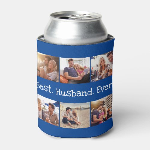 Fun Photo Best Husband Collage Personalized Blue Can Cooler