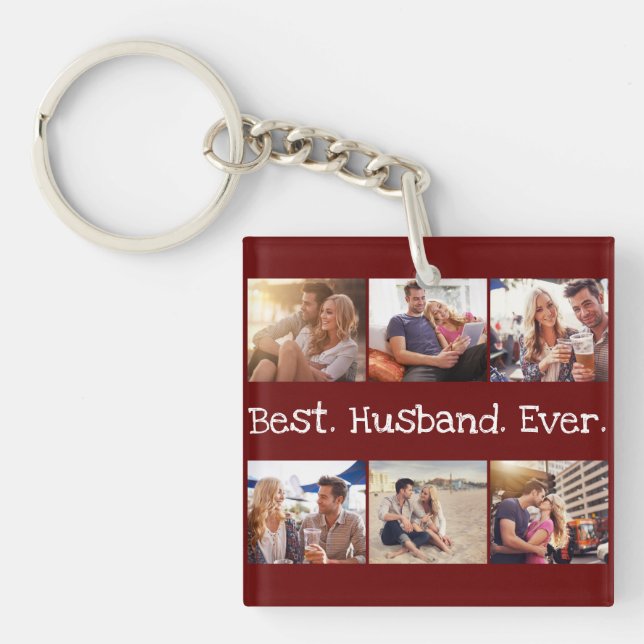 Fun Photo Best Husband Ever Personalized Red Keychain (Front)
