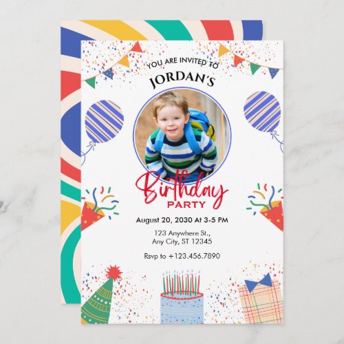 Fun Photo Birthday party colorfull ballons  Invitation