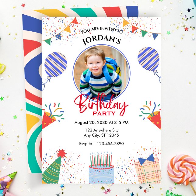 Fun Photo Birthday party colorfull ballons  Invitation (Creator Uploaded)