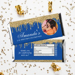 Fun Photo Blue and Gold Glitter Drip Hershey Bar Favors<br><div class="desc">These Fun Photo Blue and Gold Glitter Drip Hershey Bar Favors are perfect for any occasion! Add a photo of your honoree and text for any event, These favors are great for birthdays, bachelorette parties, weddings, baby showers and more! This design does include a faux nutritional facts label on the...</div>