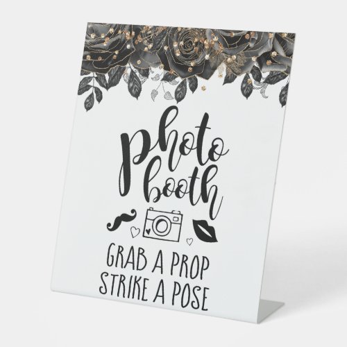 Fun Photo Booth Black Rose Wedding Custom Pedestal Sign