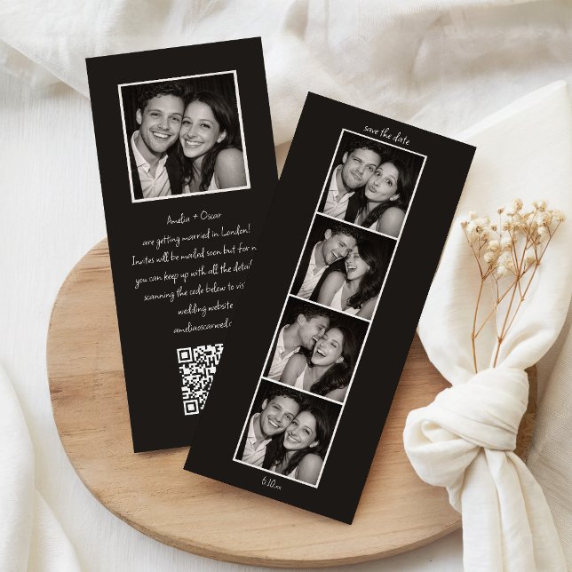 Fun Photo Booth Wedding QR Code Modern Black Save The Date (Creator Uploaded)