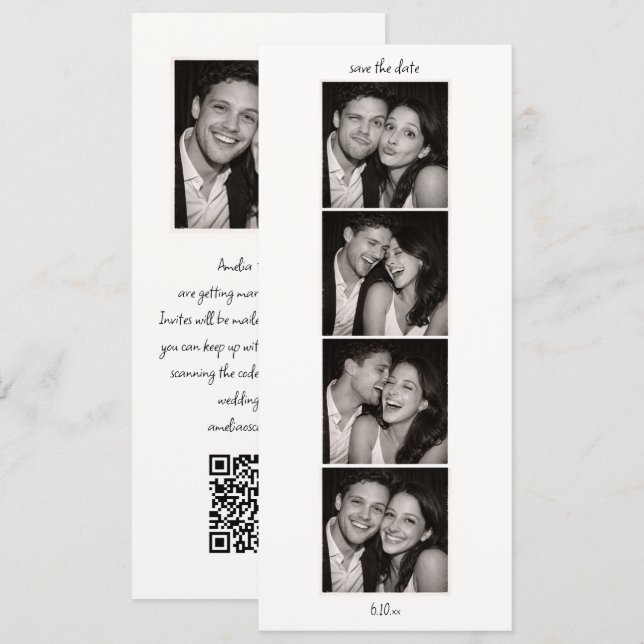 Fun Photo Booth Wedding QR Code Modern Tall Save The Date (Front/Back)