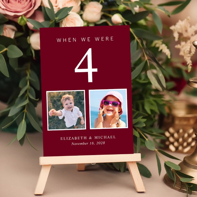 Fun Photo Burgundy Red Wedding Table Number (Creator Uploaded)