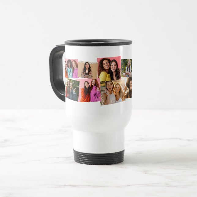 Fun photo collage 12 picture simple travel mug (Front Left)