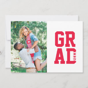 Fun Photo College Modern Graduation Bold Red Invitation