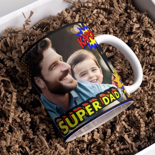 Fun photo filter effect comic strip Dad gift name Coffee Mug