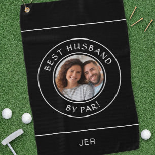 Fun Photo Golfer Best Husband By Par Black Modern Golf Towel