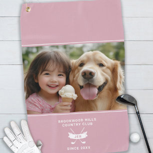 Fun Photo Modern Monogrammed Golfer Club Pro Pink Golf Towel