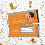 Fun Photo Orange and Gold Glitter Drip Hershey Bar Favors<br><div class="desc">These Fun Photo Orange and Gold Glitter Drip Hershey Bar Favors are perfect for any occasion! Add a photo of your honoree and text for any event, These favors are great for birthdays, bachelorette parties, weddings, baby showers and more! This design does include a faux nutritional facts label on the...</div>