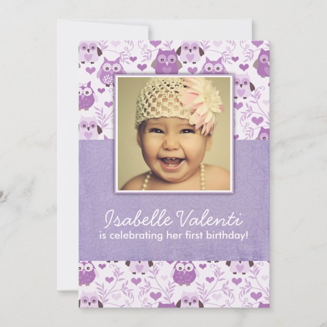 Fun Photo Owls Birthday Party Invitation 5X7 (Front)