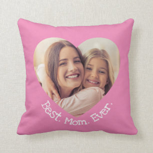 Fun Photo Personalized Best Mom Ever Heart Pink Throw Pillow