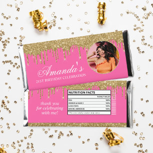 Fun Photo Pink and Gold Glitter Drip Hershey Bar Favors