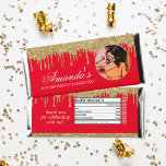 Fun Photo Red and Gold Glitter Drip Hershey Bar Favors<br><div class="desc">These Fun Photo Red and Gold Glitter Drip Hershey Bar Favors are perfect for any occasion! Add a photo of your honoree and text for any event, These favors are great for birthdays, bachelorette parties, weddings, baby showers and more! This design does include a faux nutritional facts label on the...</div>